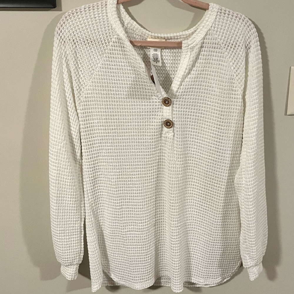 BIBI RIB KNIT BUTTON DOWN - CREAM NWT SIZE M